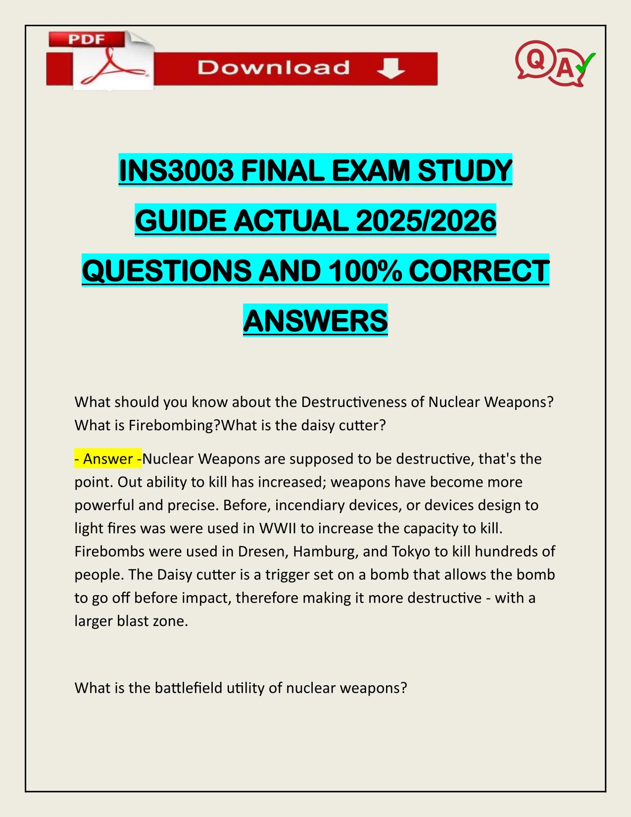 INS3003 FINAL EXAM STUDY GUIDE ACTUAL 2025/2026