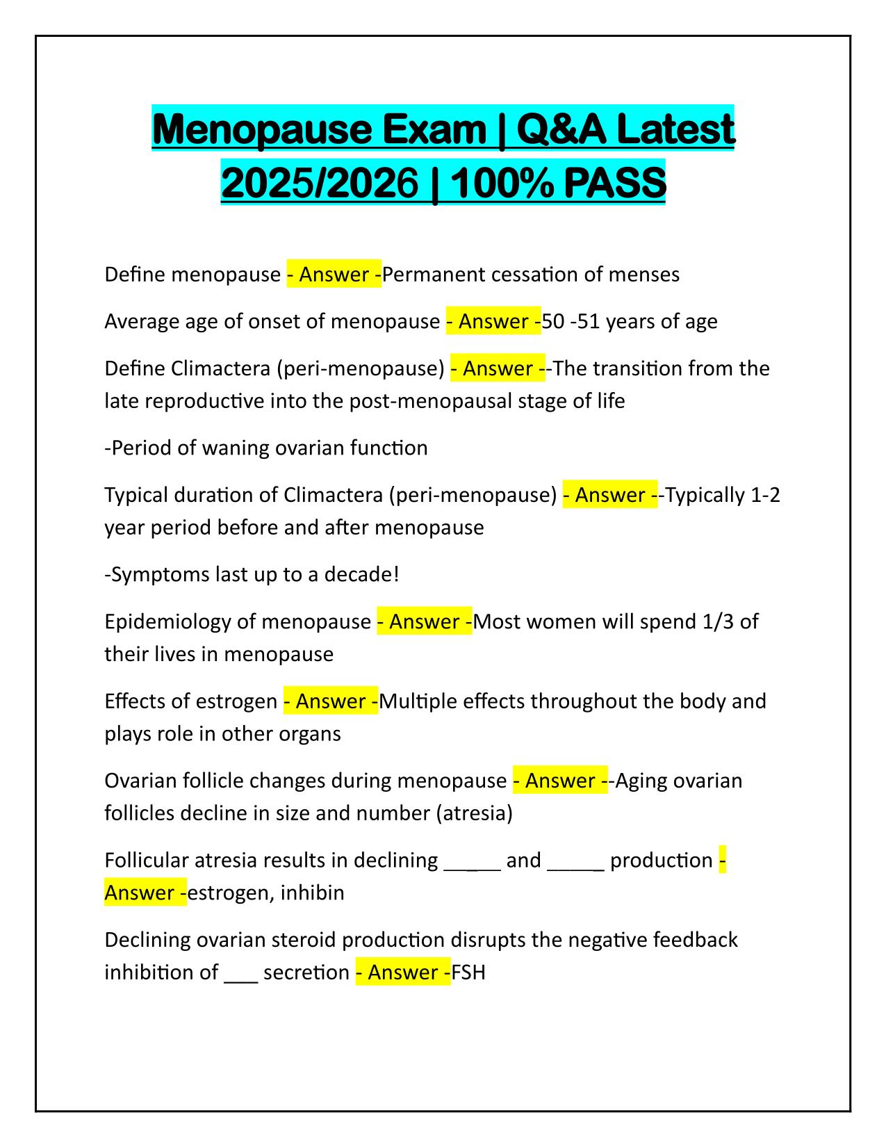 Menopause Exam Q&A Latest Update 2025