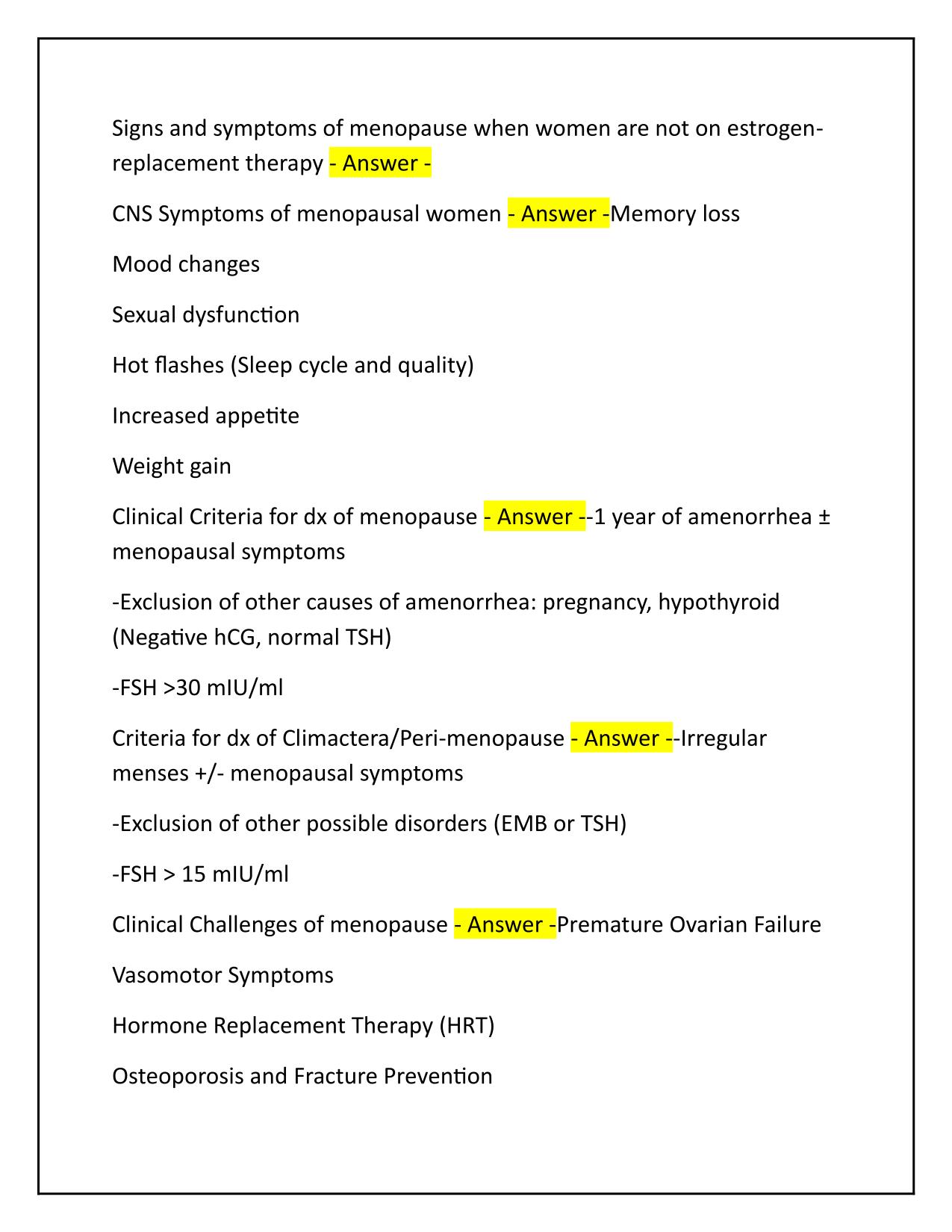 Menopause Exam Q&A Latest Update 2025