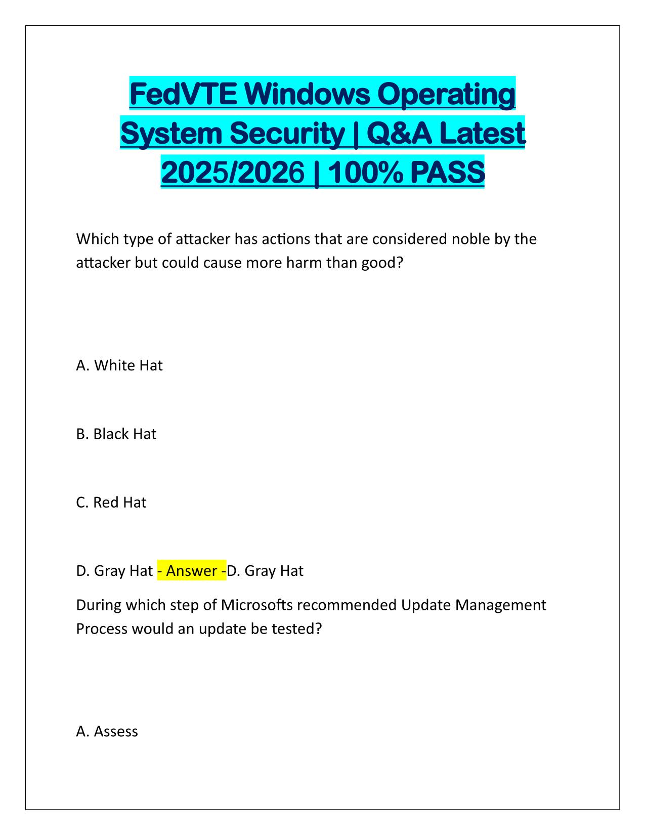 Bundle for FEDVTE Cyber Security EXAMS Q&A Latest Update 2025-2026