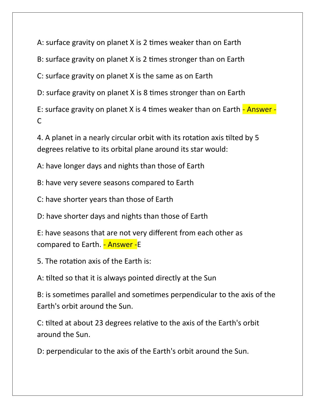 Astro 1 Game Exam #1 Q&A Latest Update