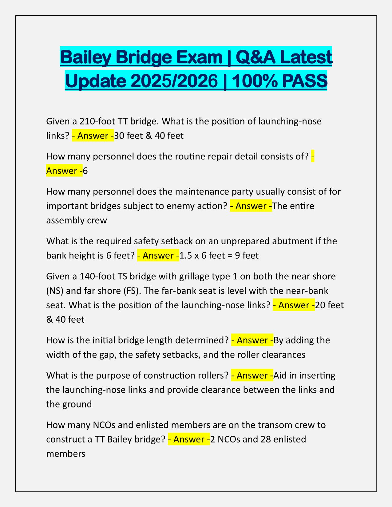 Bailey Bridge Exam Q&A Latest Update
