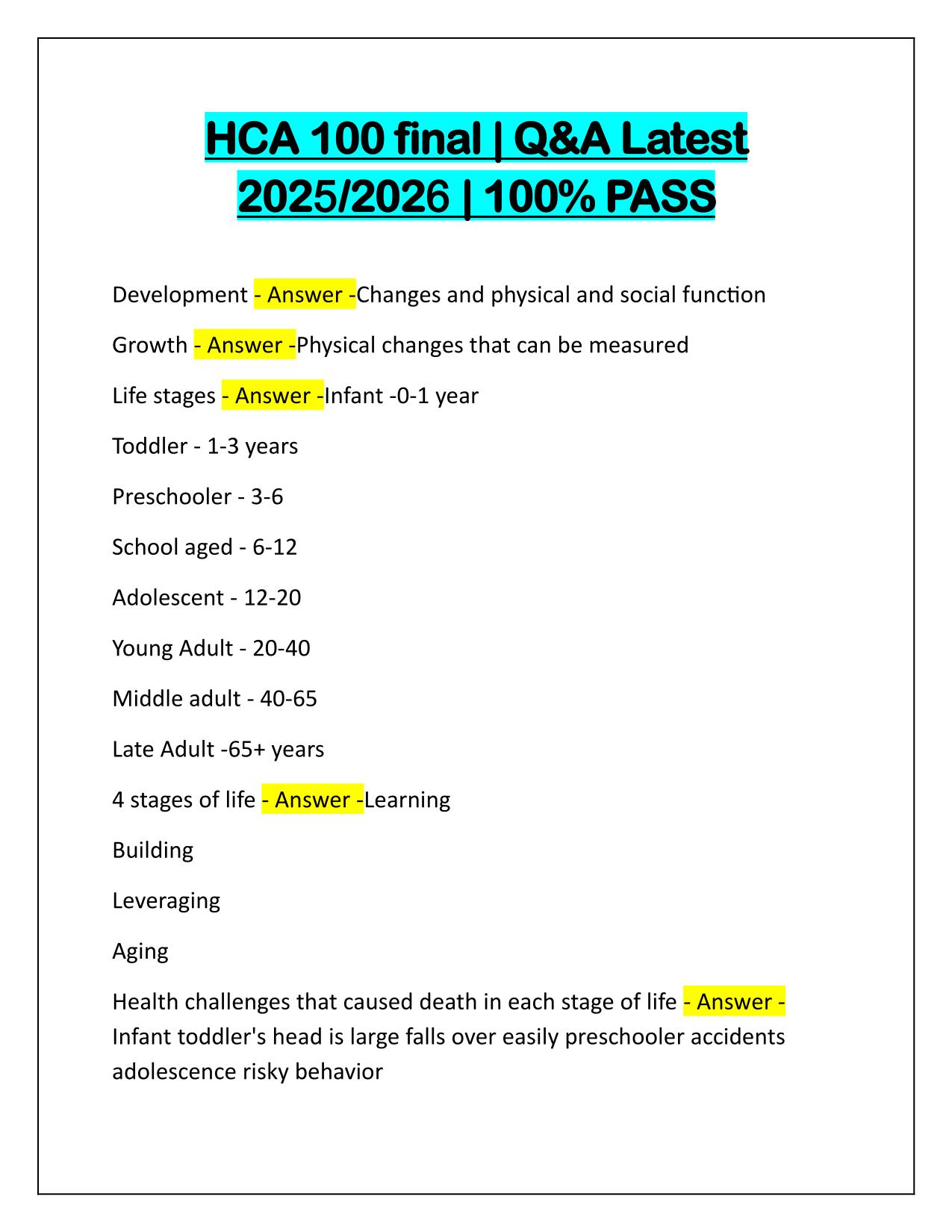 HCA 100 final Latest Update 2025