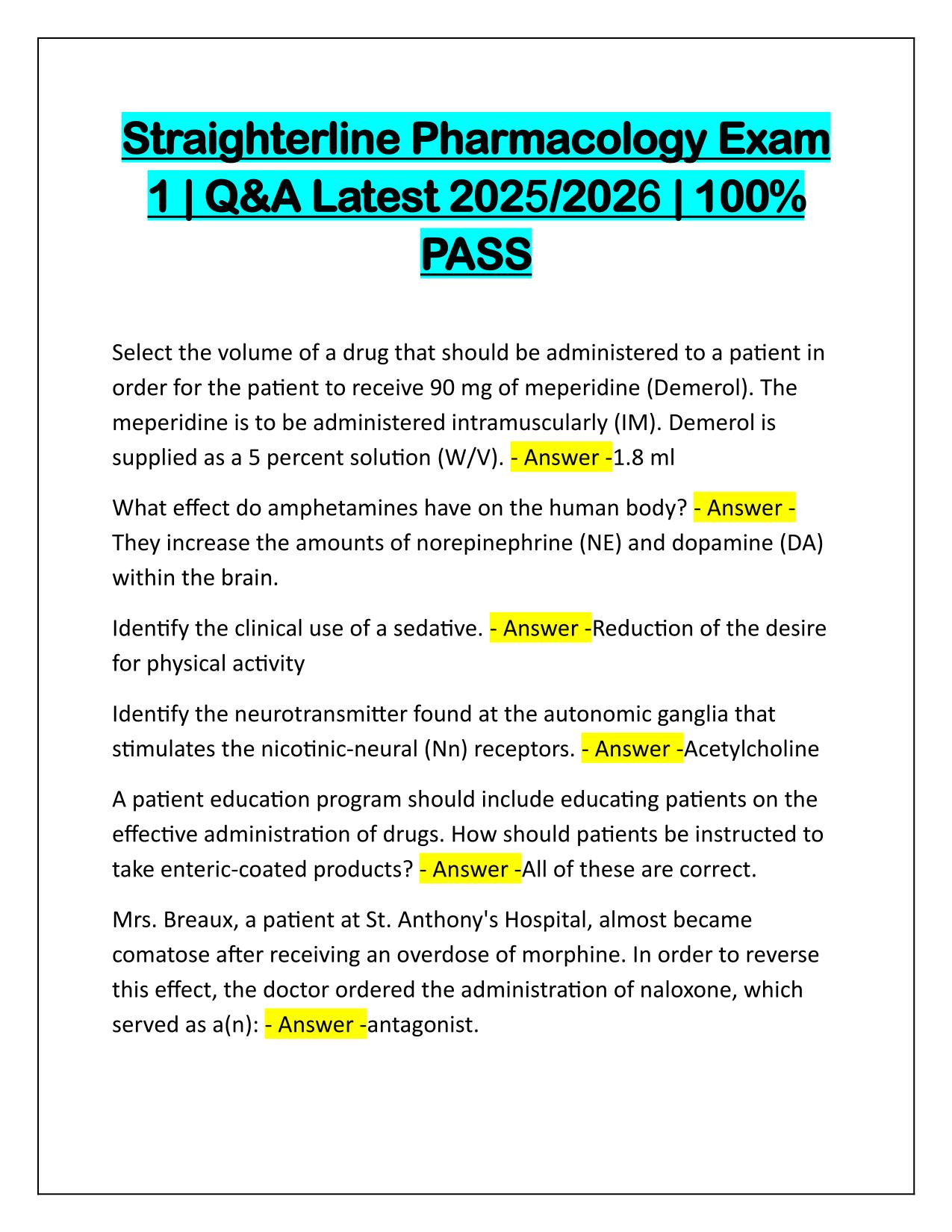 Package Deal for Straighterline Pharmacology Quizzes and Exams Q&A Latest Update 2025-2026