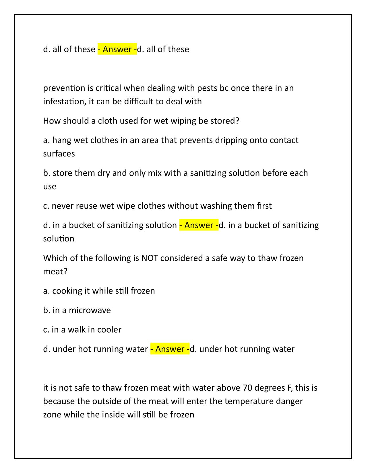 Food Safety Manager Test Practice Q&A Latest Update 2025