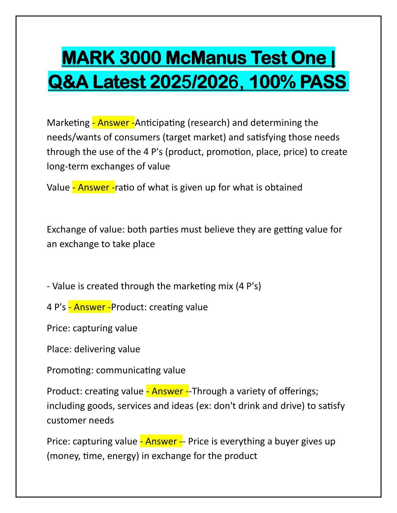Package Deal for MARK 3000 Tests Correctly Answered Latest 2025