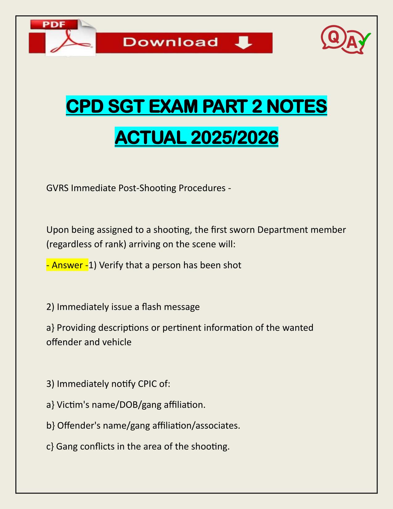 CPD SGT EXAM PART 2 NOTES ACTUAL 2025/2026