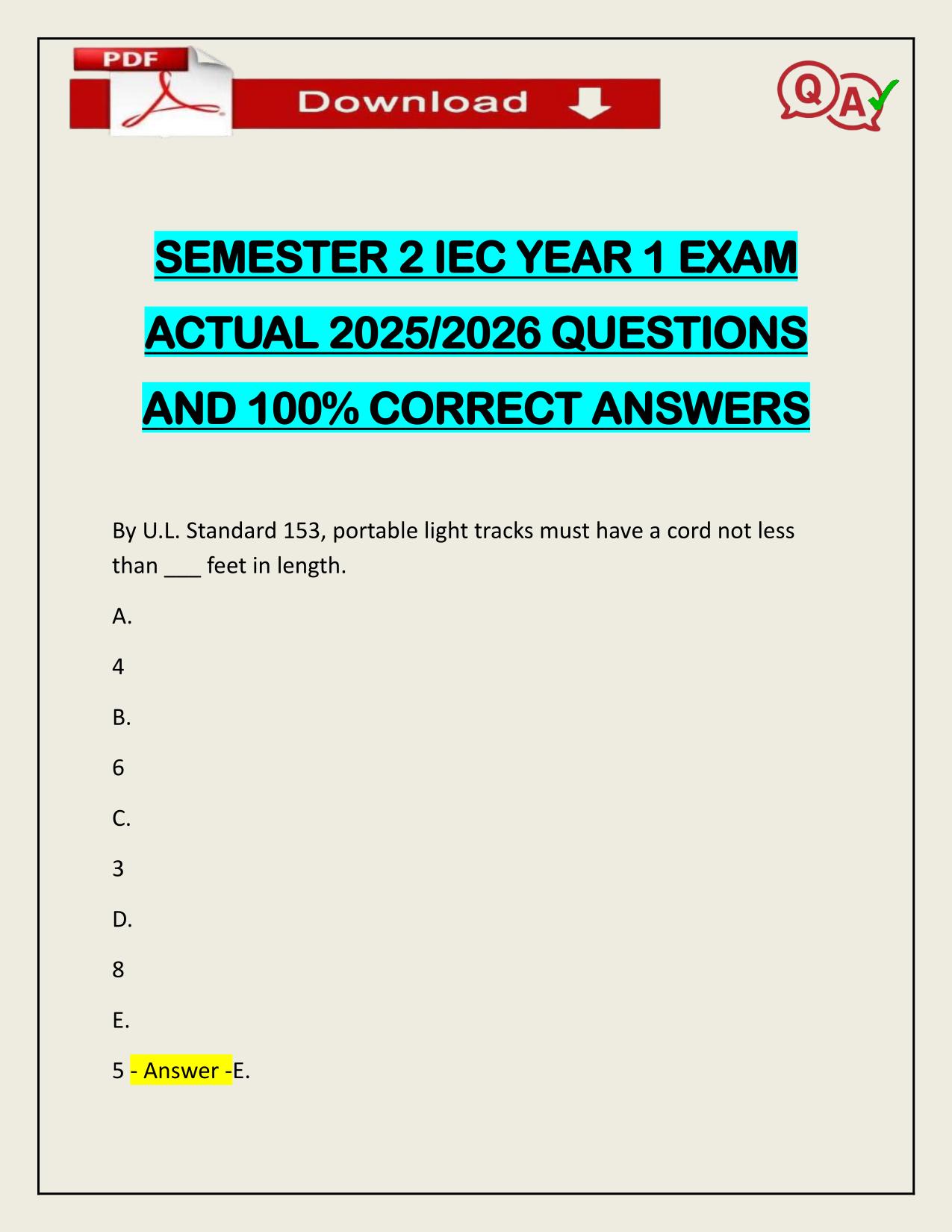SEMESTER 2 IEC YEAR 1 EXAM ACTUAL 2025/2026 CORRECTLY ANSWERED