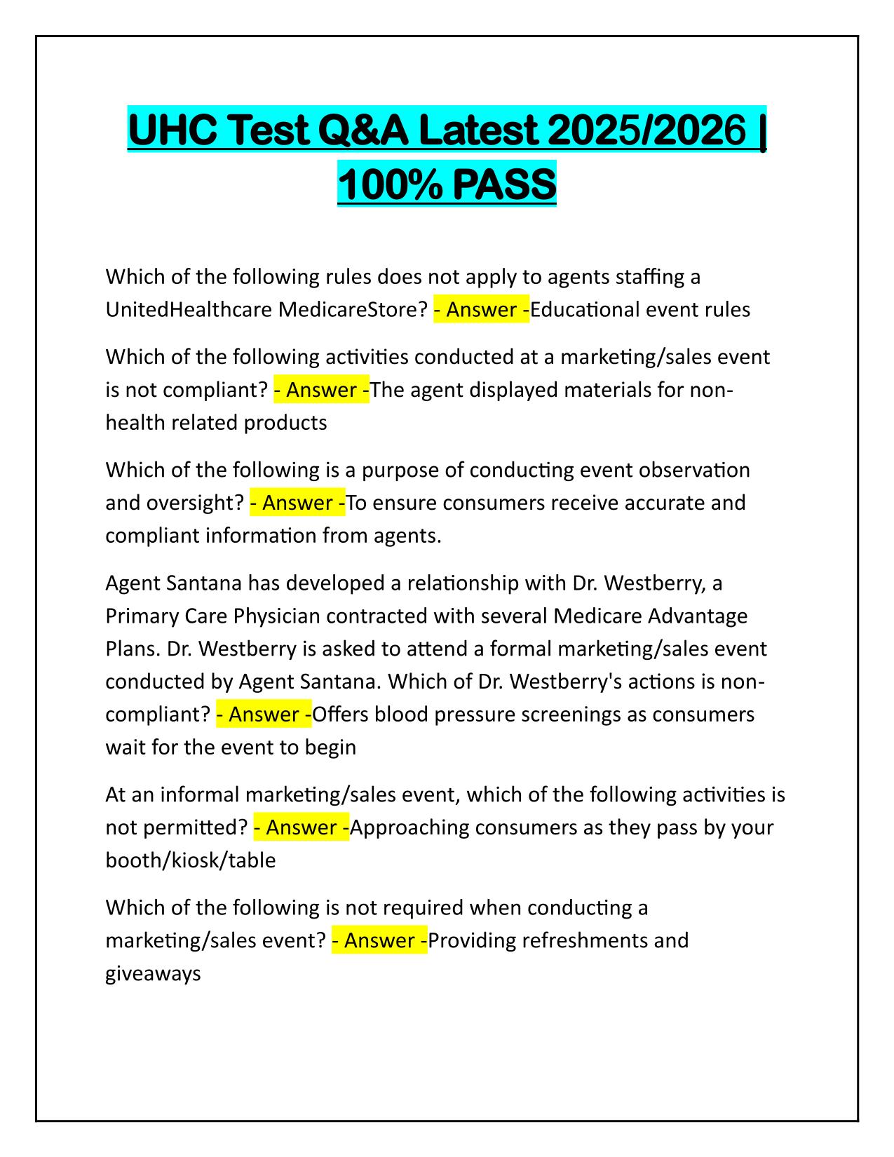 UHC Test Q&A Latest Q&A Latest Update, Graded A+