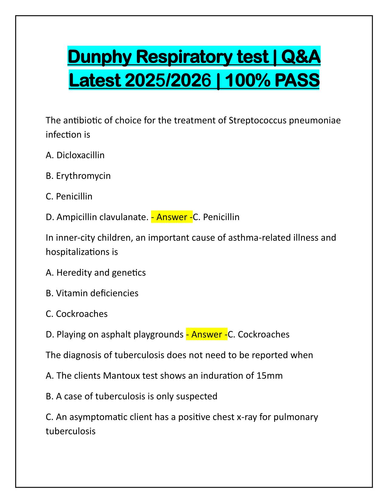 Dunphy Respiratory test Q&A Latest Update