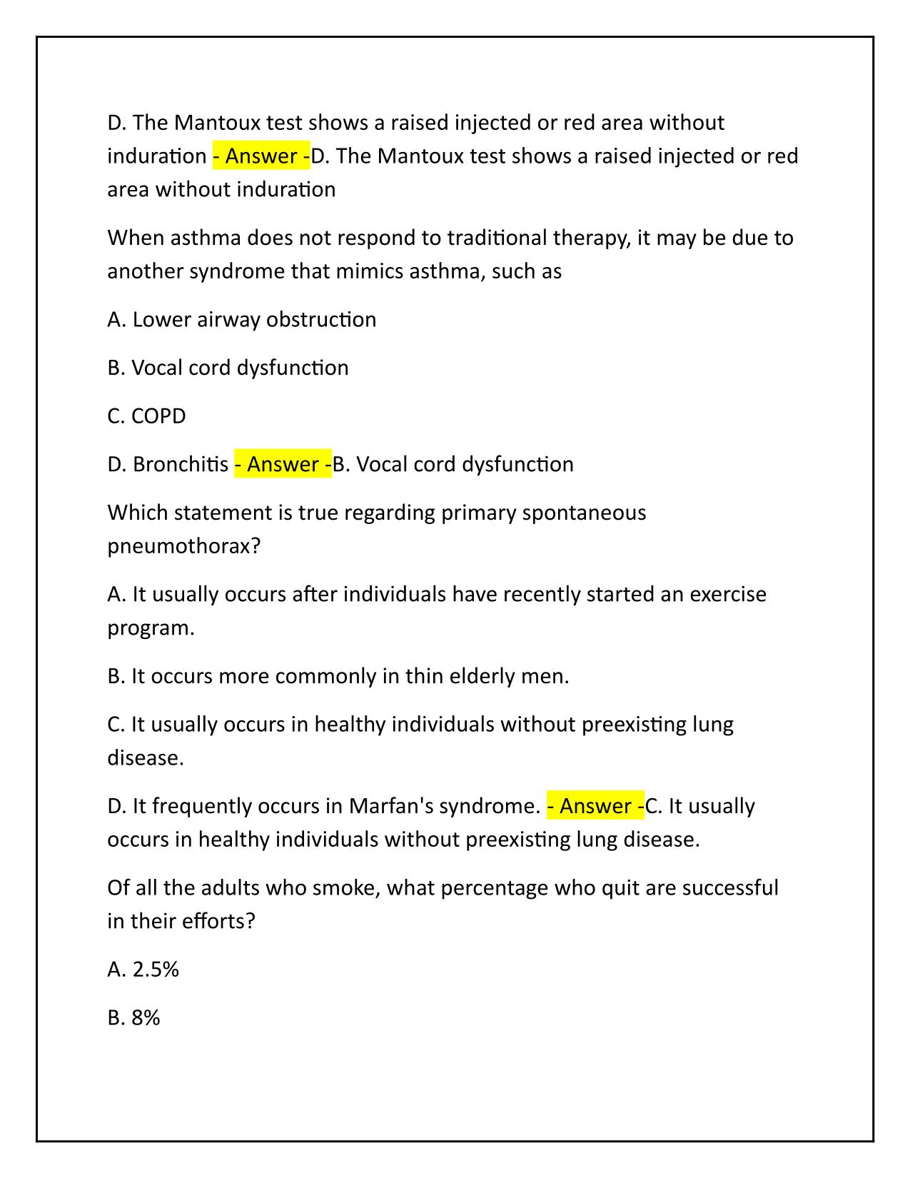 Dunphy Respiratory test Q&A Latest Update
