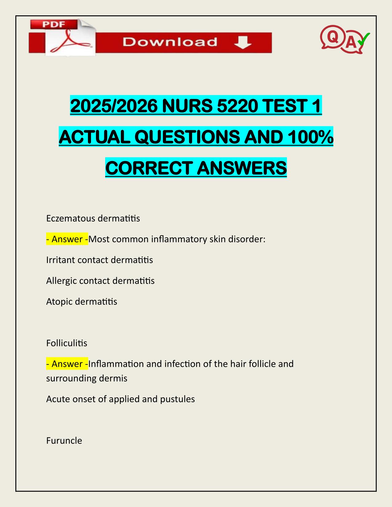 2025/2026 NURS 5220 TEST 1 ACTUAL Q&A