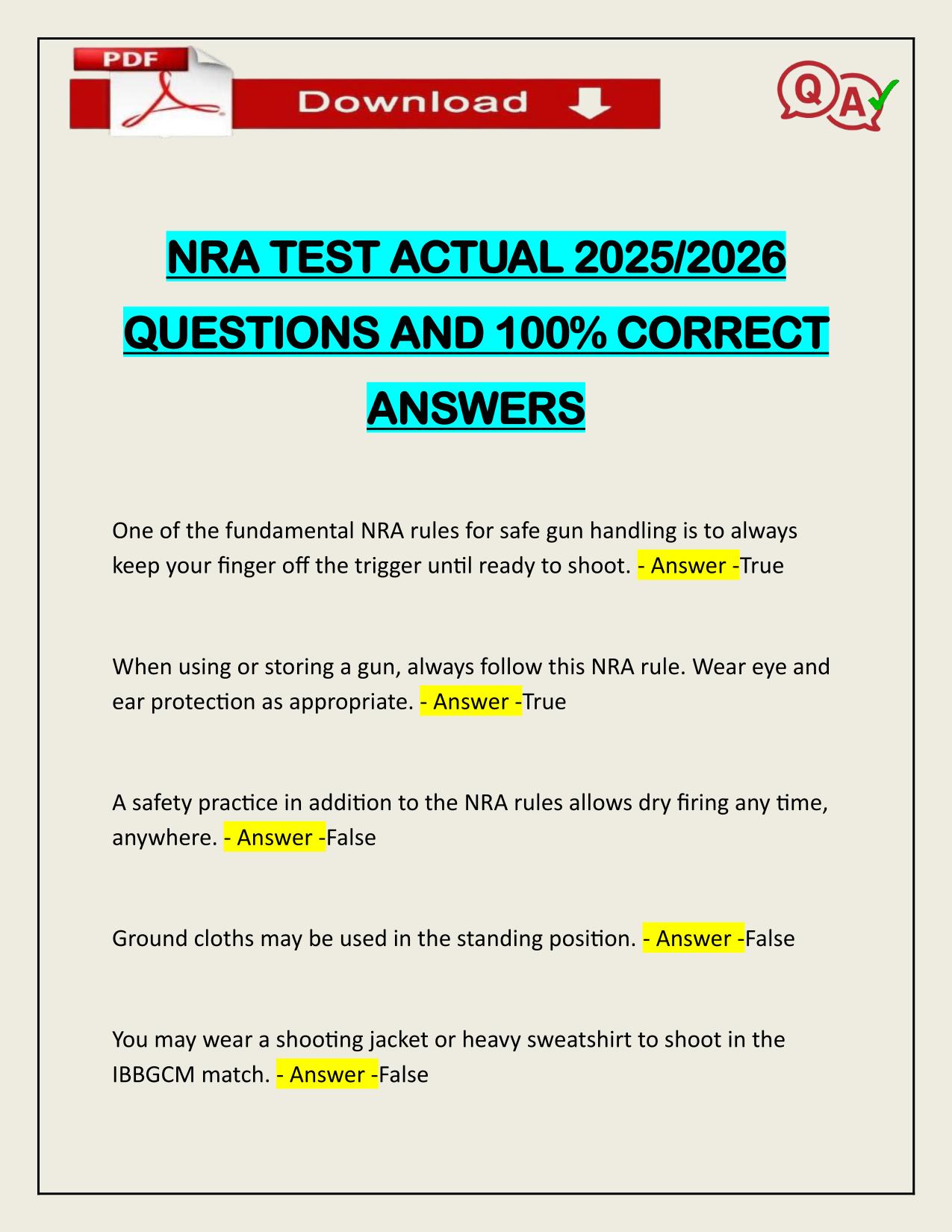 NRA TEST ACTUAL 2025/2026 CORRECTLY ANSWERED