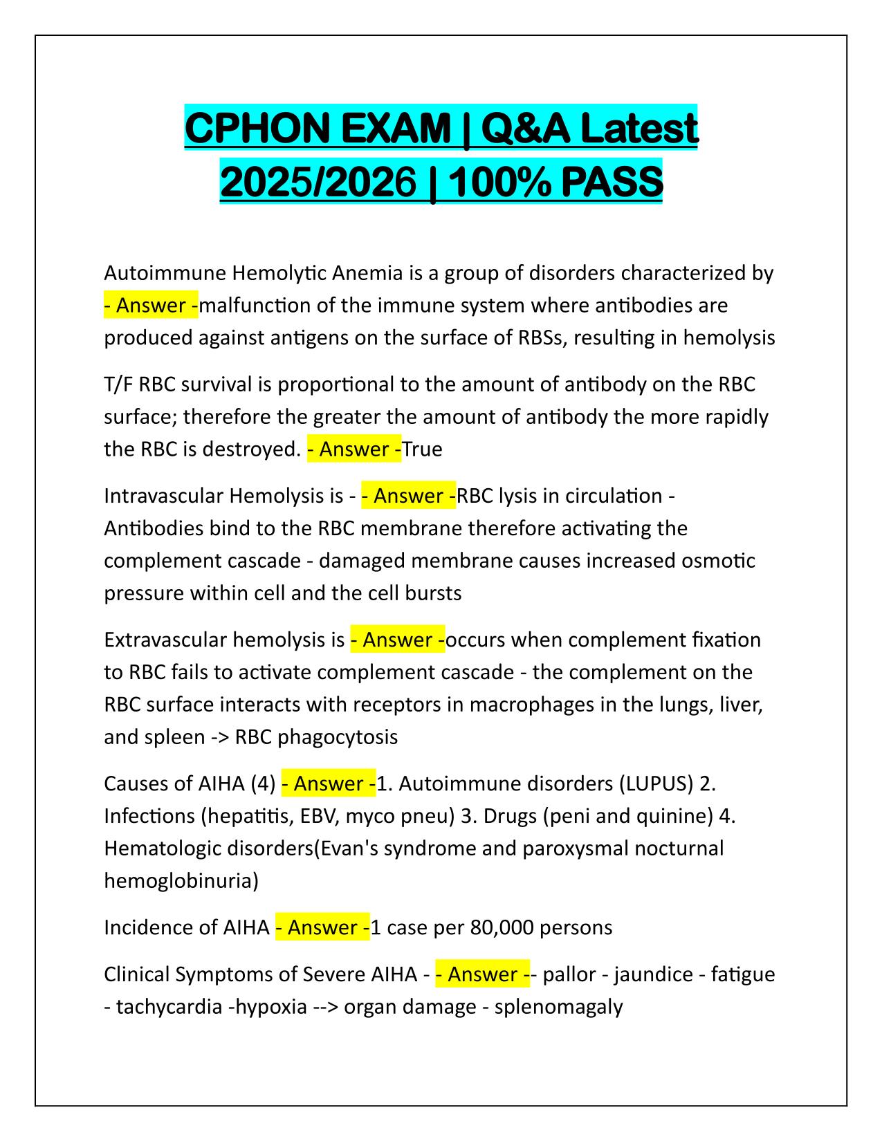 Bundle for CPHON Exams Q&A Latest Update 2025-2026