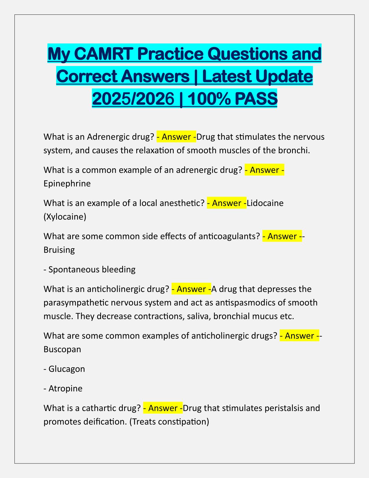 My CAMRT Practice Questions and Verified Answers Latest Update