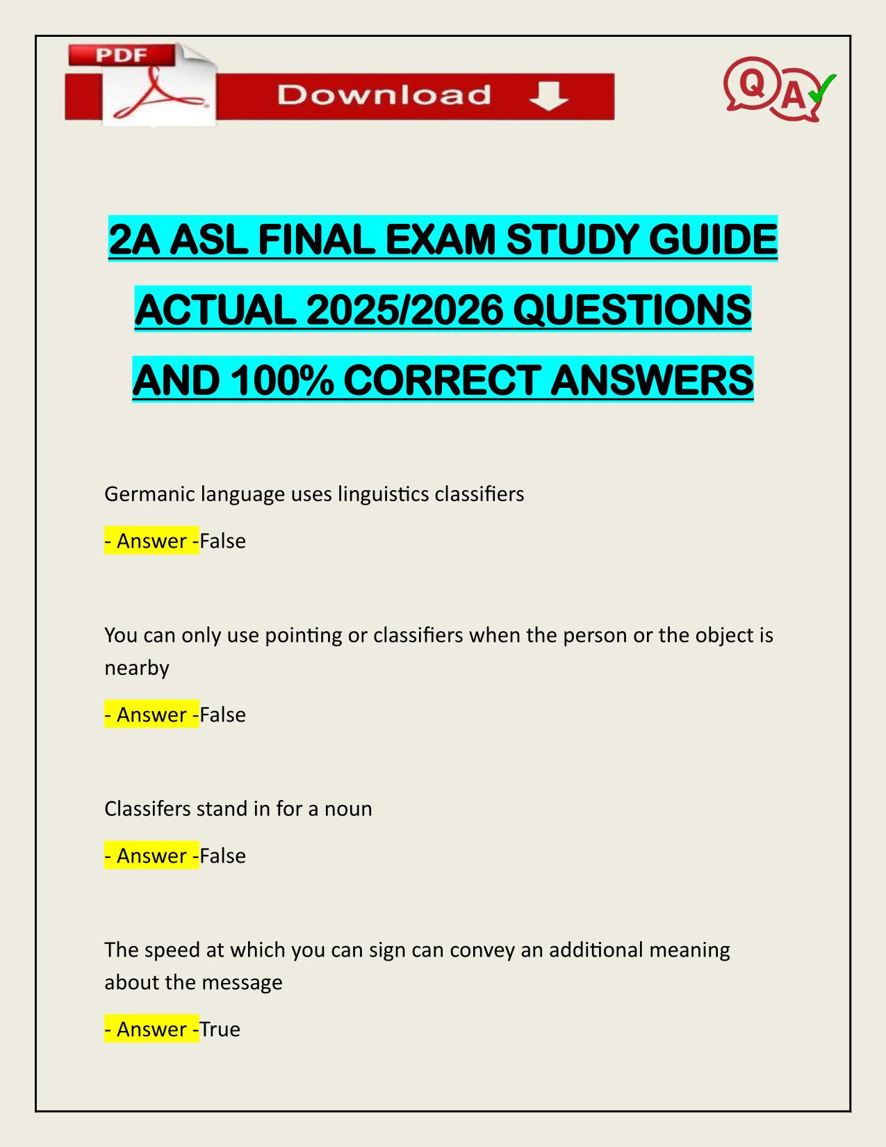2A ASL FINAL EXAM STUDY GUIDE ACTUAL 2025/2026 UPDATE