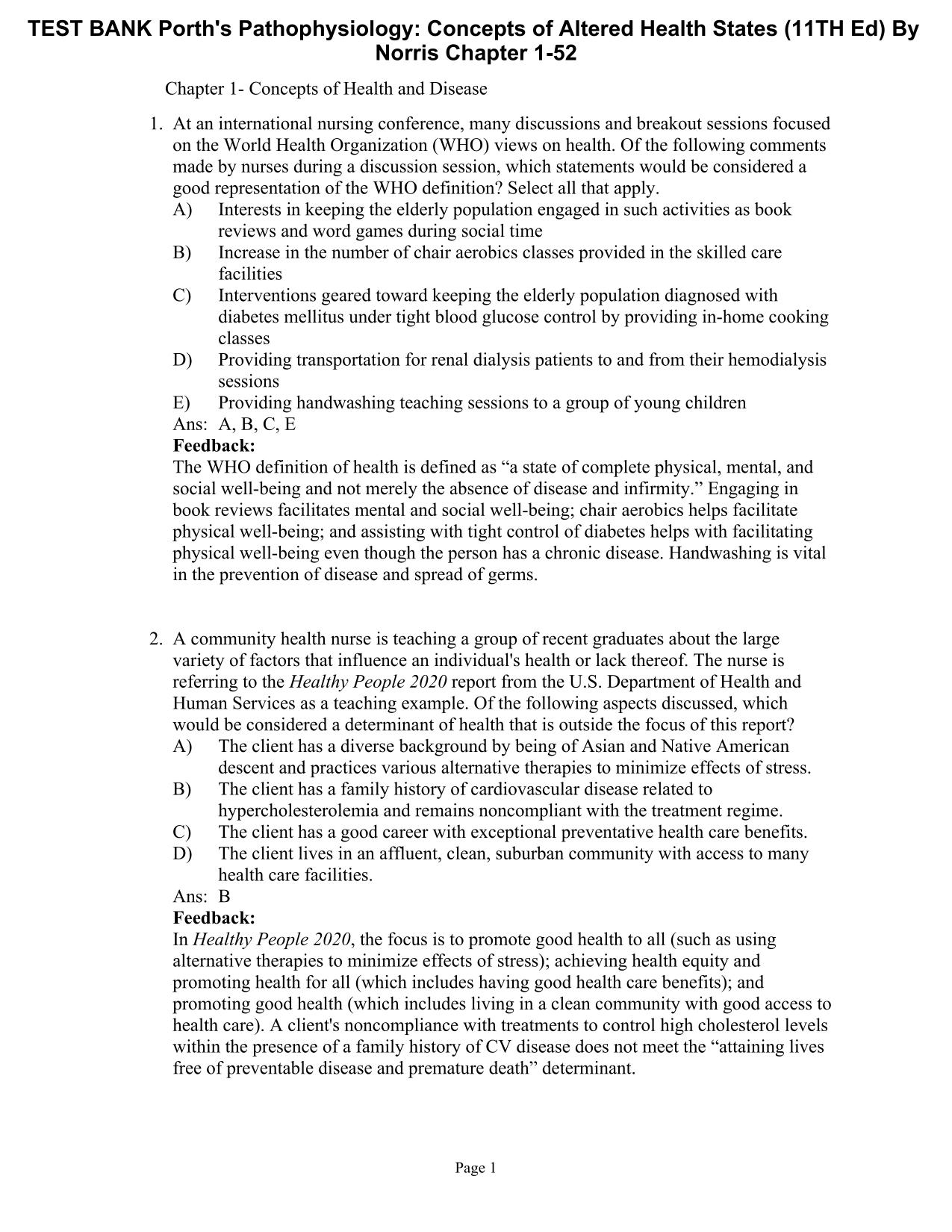 TEST BANK Porth's Pathophysiology: Concepts of Altered Health States 11TH Edition By Norris Chapter 1-52 Latest Update 2025