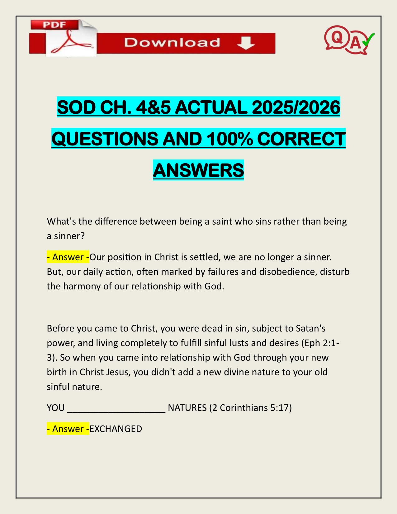 SOD CH. 4&5 ACTUAL 2025/2026 QUESTIONS AND 100% CORRECT ANSWERS