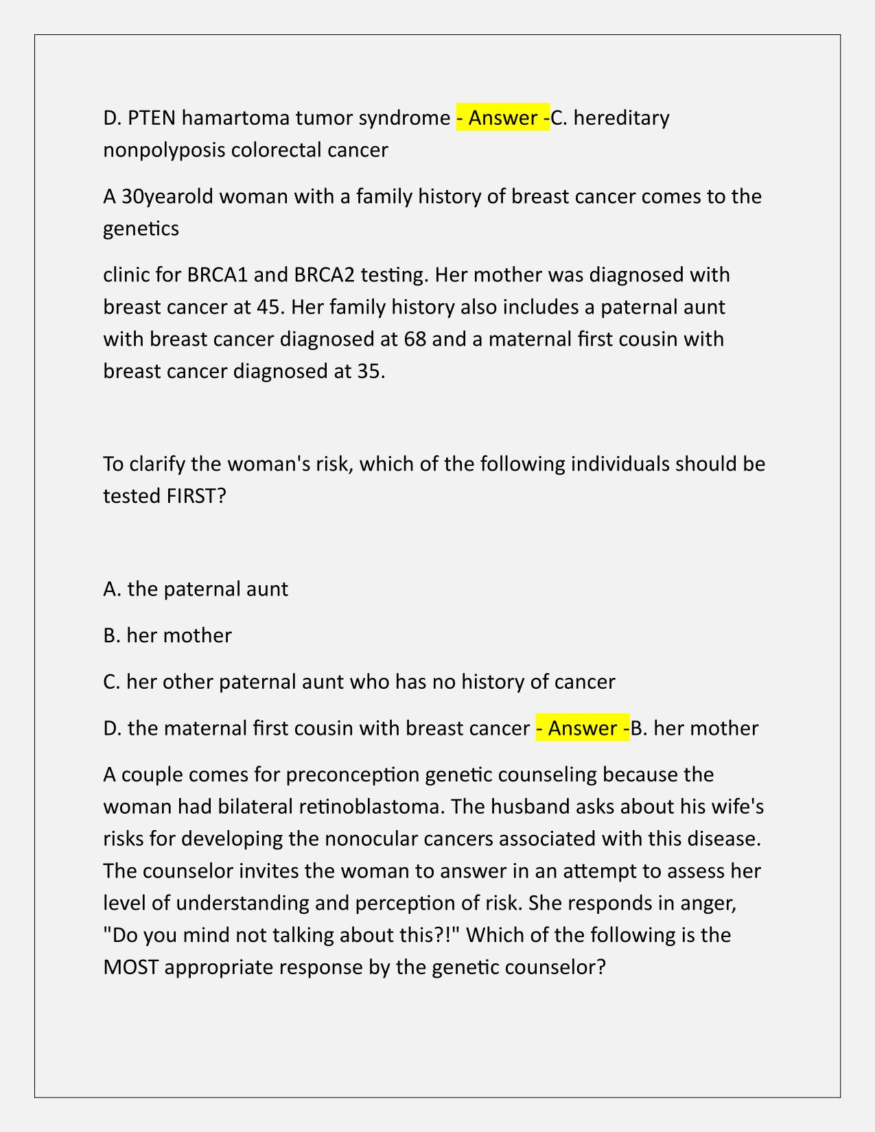 Cancer Questions Only from-ABGC Practice Test 1 (02-2025) with Verified Answers