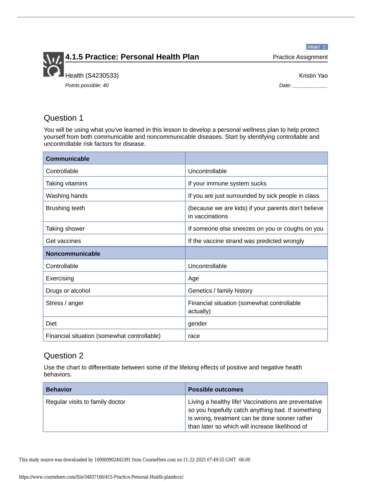 4.1.5 Practice: Personal Health Plan