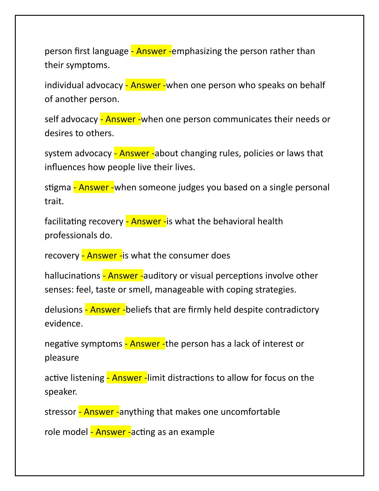 Peer Support Specialist, Questions and Correct Answers 2025 Update