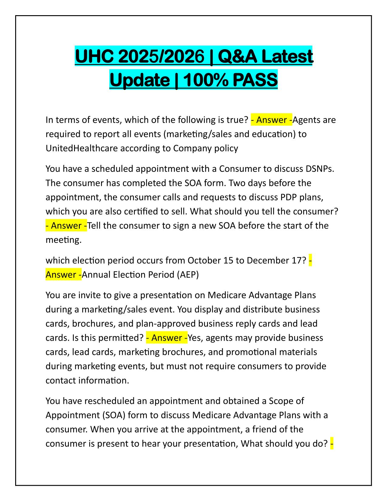 UHC Exam 2025 Q&A Latest Update