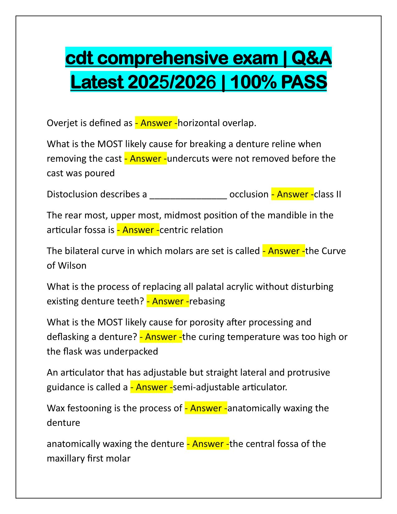 CDT comprehensive exam Q&A Latest Update 2025-2026