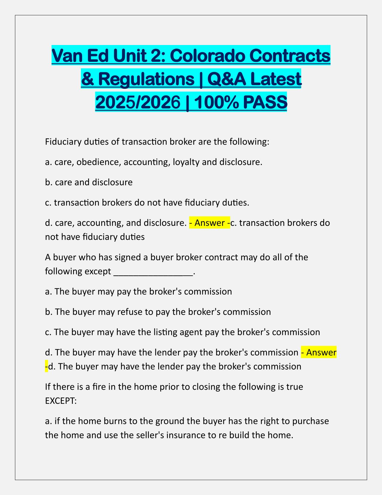 Van Ed Unit 2 Colorado Contracts and Regulations Q&A Latest Update