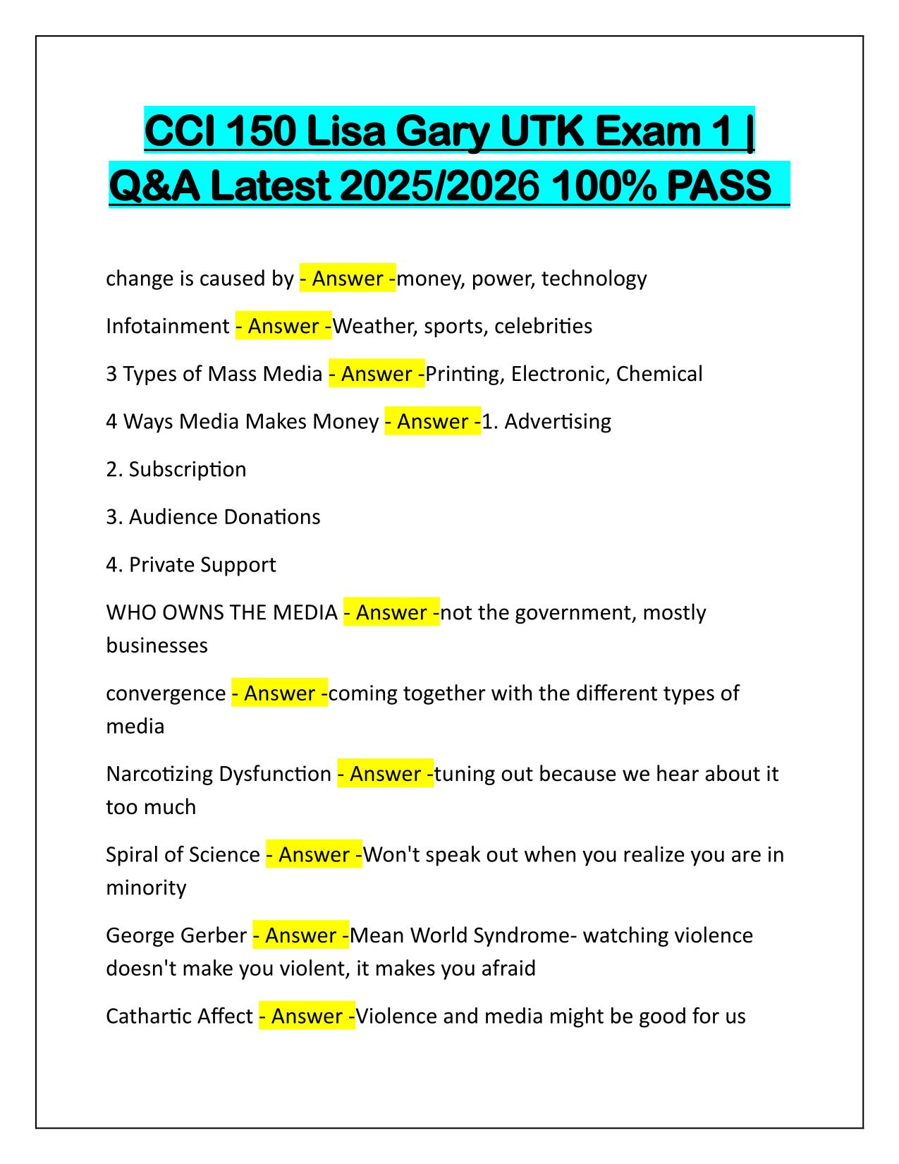 CCI 150 Lisa Gary UTK Exam 1 Q&A Latest Update