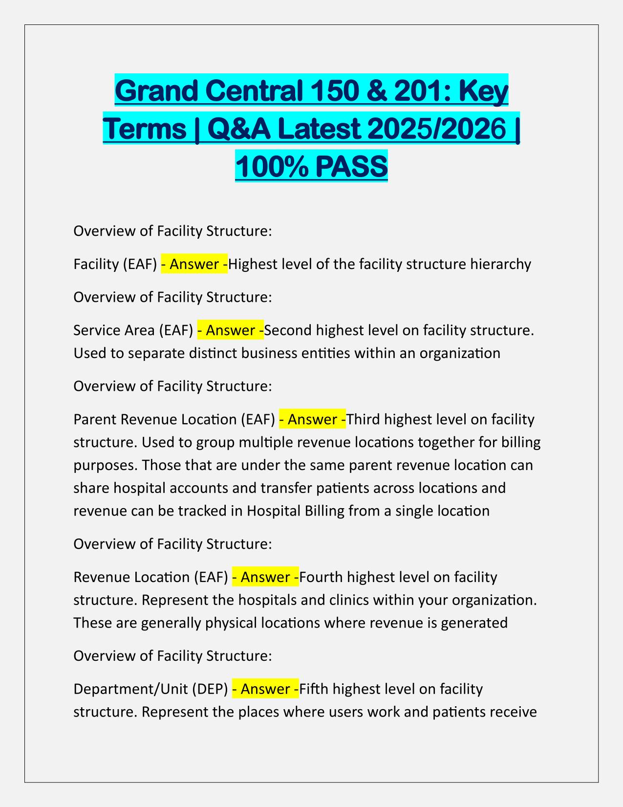 Grand Central 150 and 201 Key Terms Q&A Latest Update