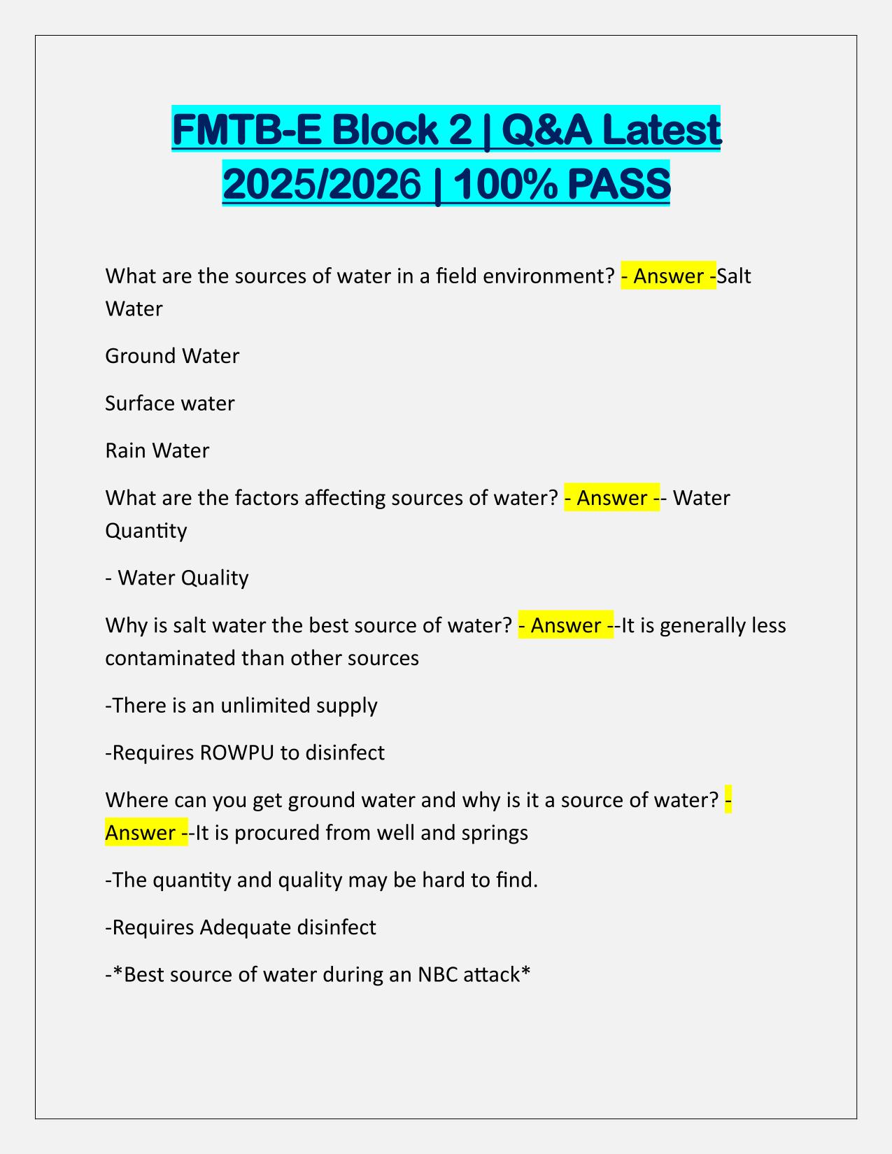 FMTB-E Block 2 Questions and Correct Answers Latest Update