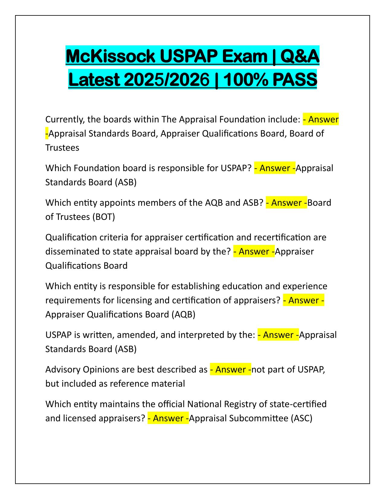 McKissock USPAP Exam Correctly Answered Latest Update