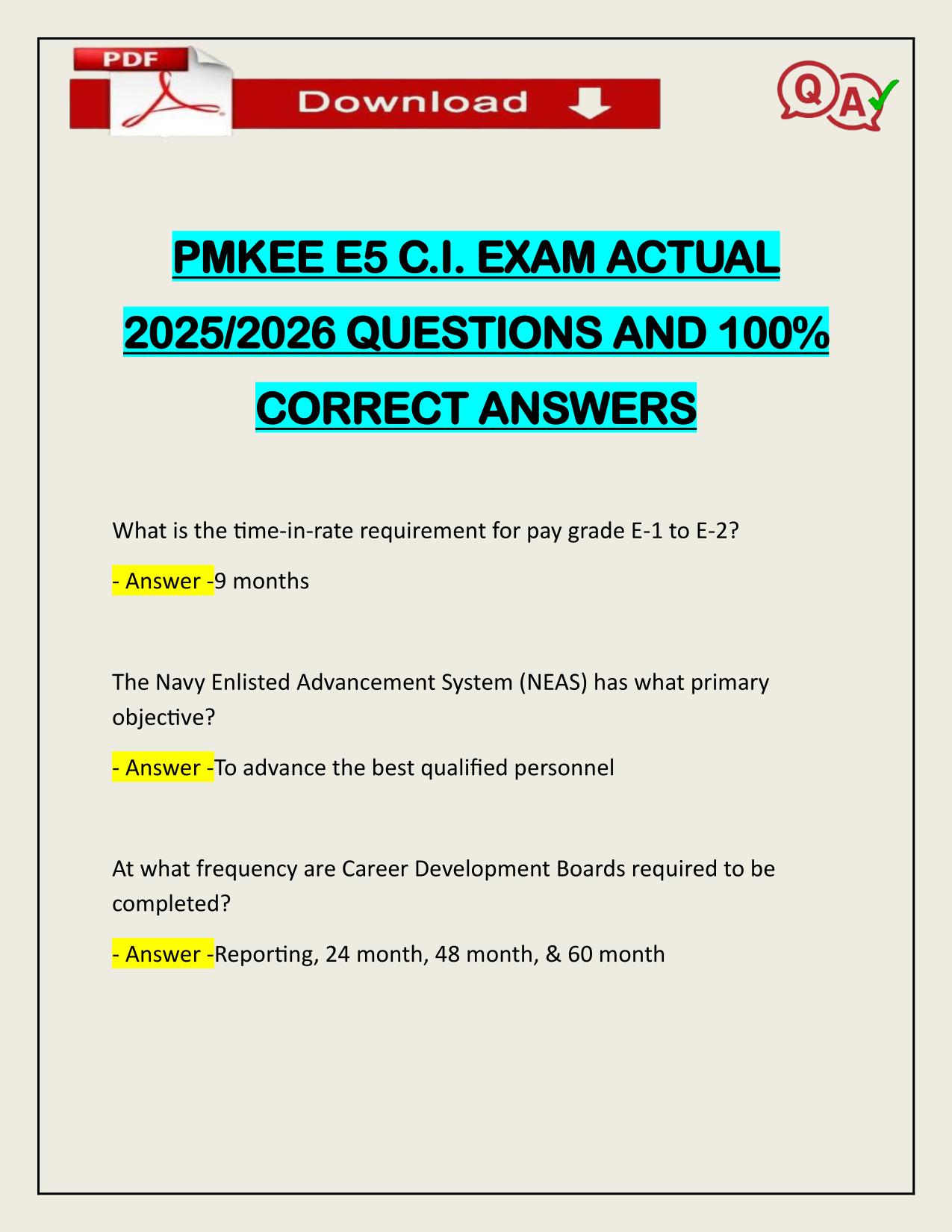PMKEE E5 C.I. EXAM ACTUAL 2025/2026 QUESTIONS AND 100% CORRECT ANSWERS