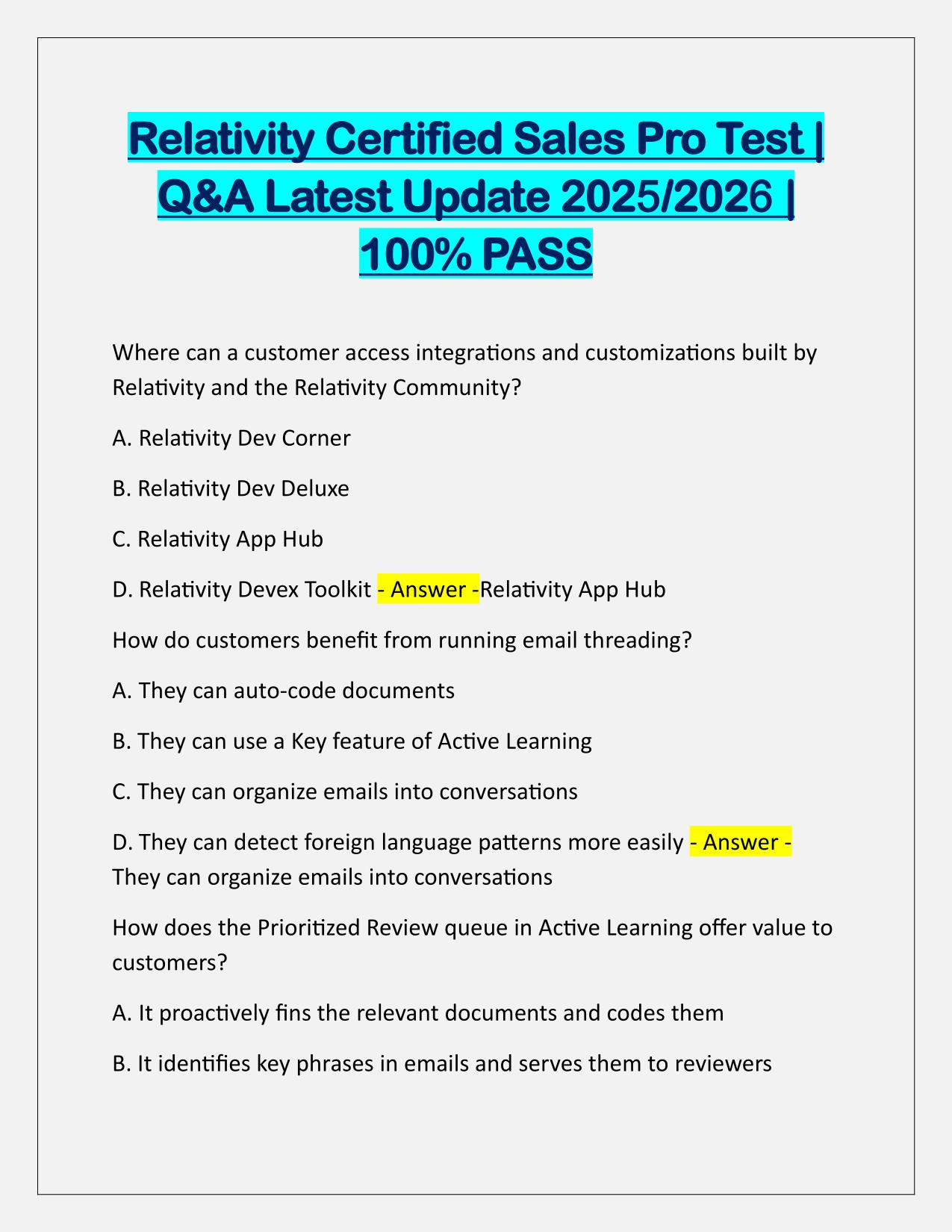 Package Deal for Relativity Certification EXAMS Q&A Latest Update