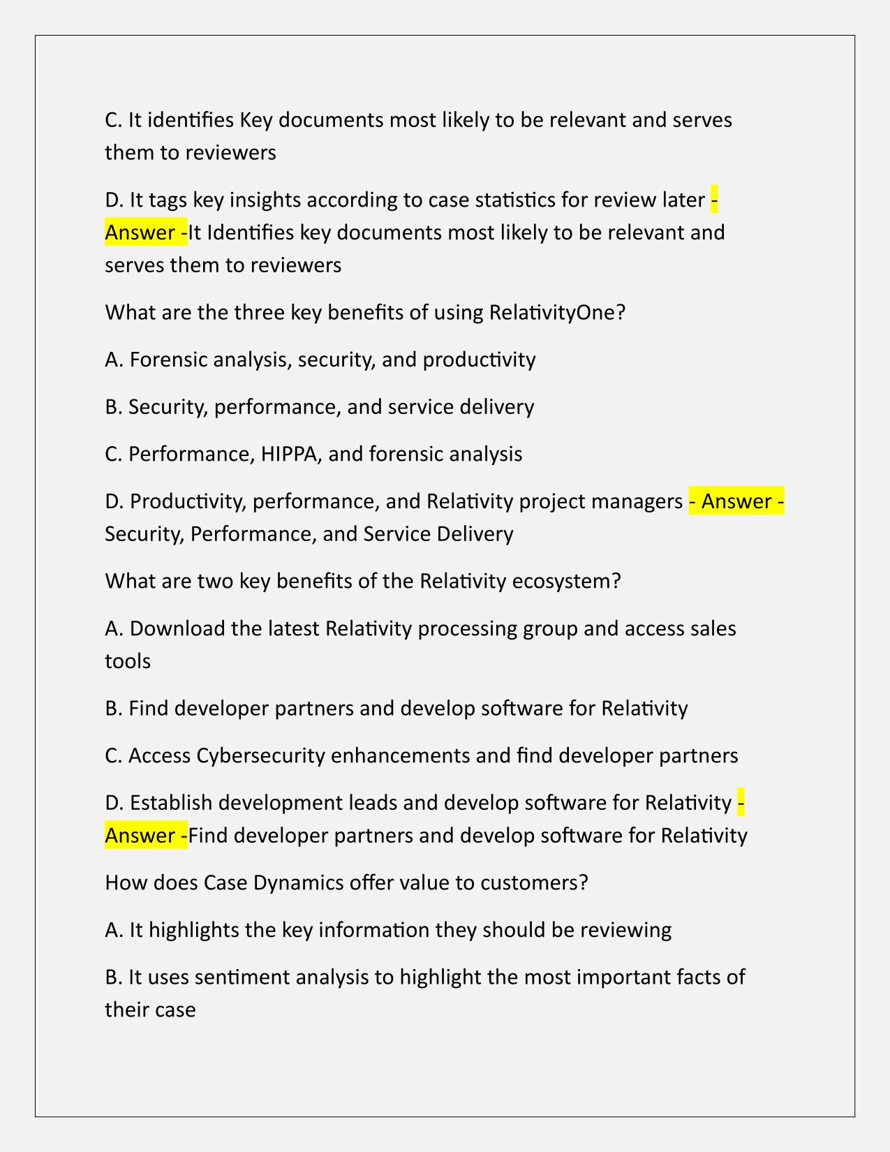 Relativity Certified Sales Pro Test Q&A Latest Update