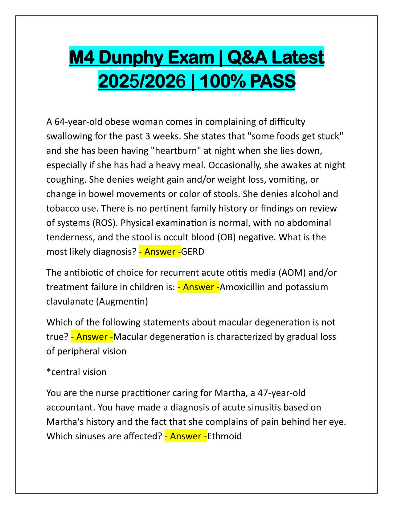 M4 Dunphy Exam Correctly Answered Latest Update