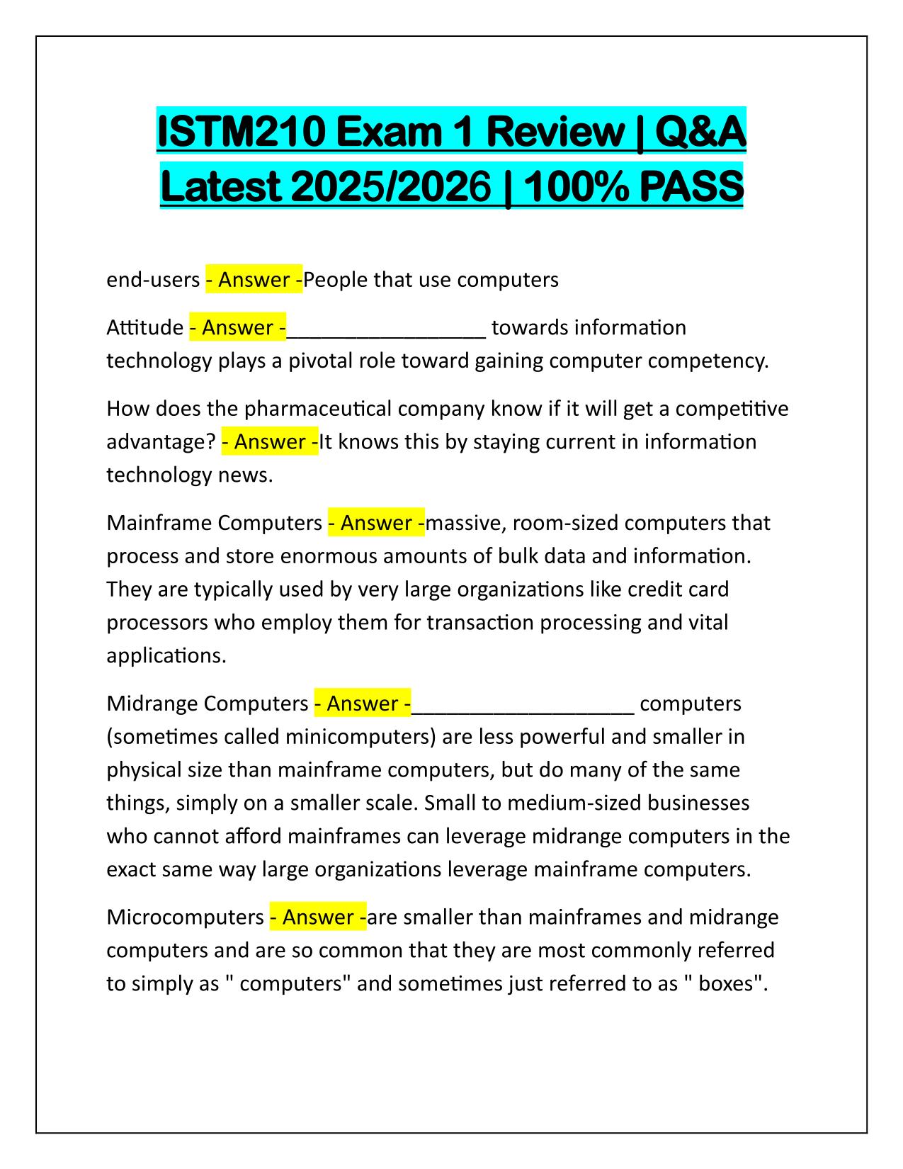 ISTM210 Exam 1 Review Correctly Answered Latest Update