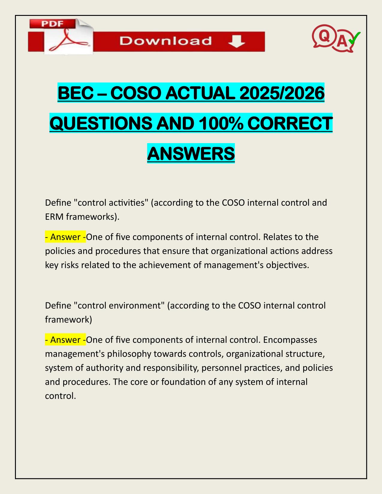 BEC – COSO ACTUAL 2025/2026 Q&A 100% PASS