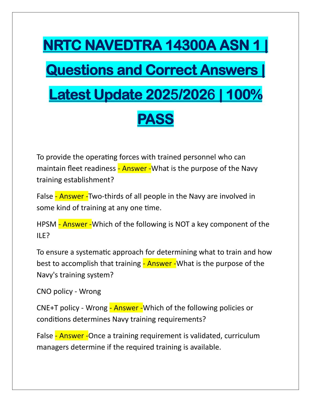 NRTC NAVEDTRA 14300A ASN 1 Questions and Answers