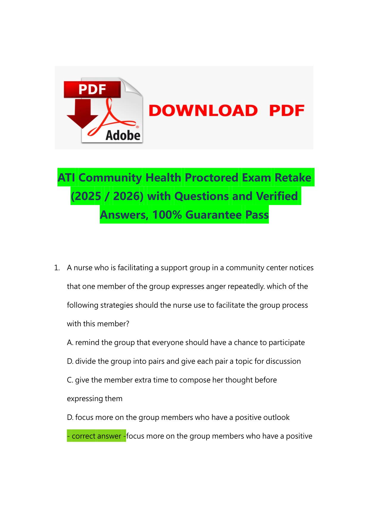 ATI Community Health Proctored Exam Retake ACTUAL 2025/2026 Latest Update.