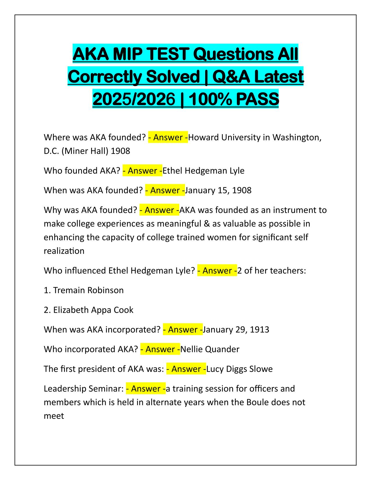AKA MIP TEST Questions All Correctly Solved Q&A Latest Update 2025