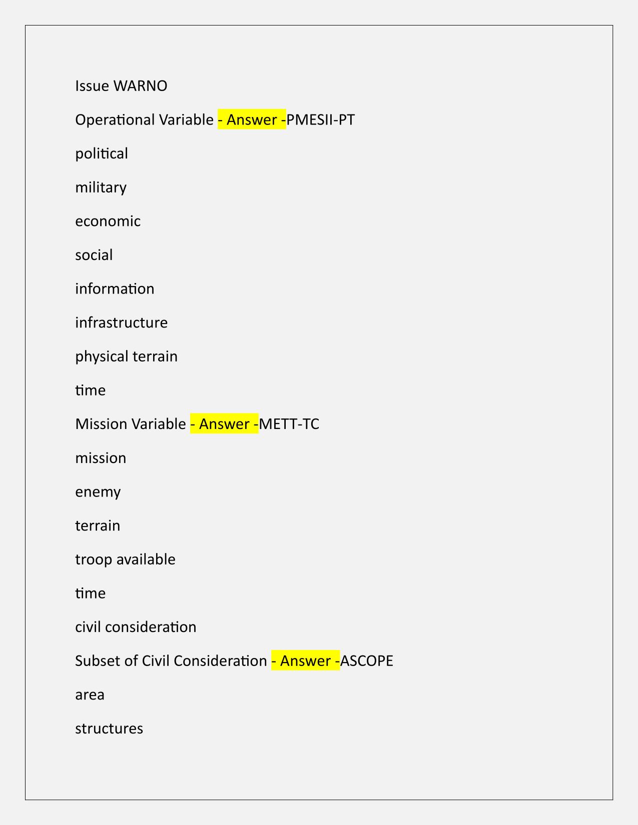 Guard Reserve Aviation Captain Career Course MDMP (Military Decision Making Process) EXAM Q&A Latest Update