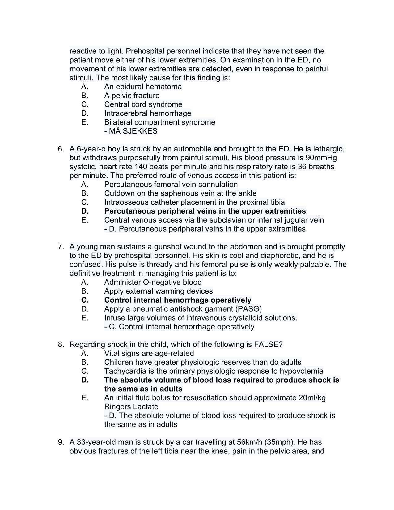 2025 ATLS 10th Edition Post Test MCQ Actual Q&As Latest Update