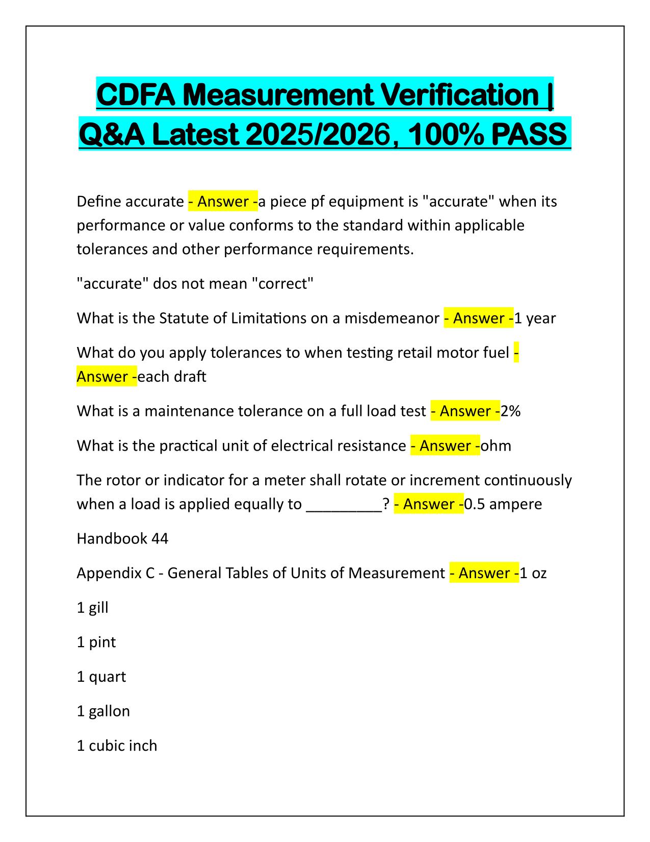 CDFA Measurement Verification Q&A Latest Update 