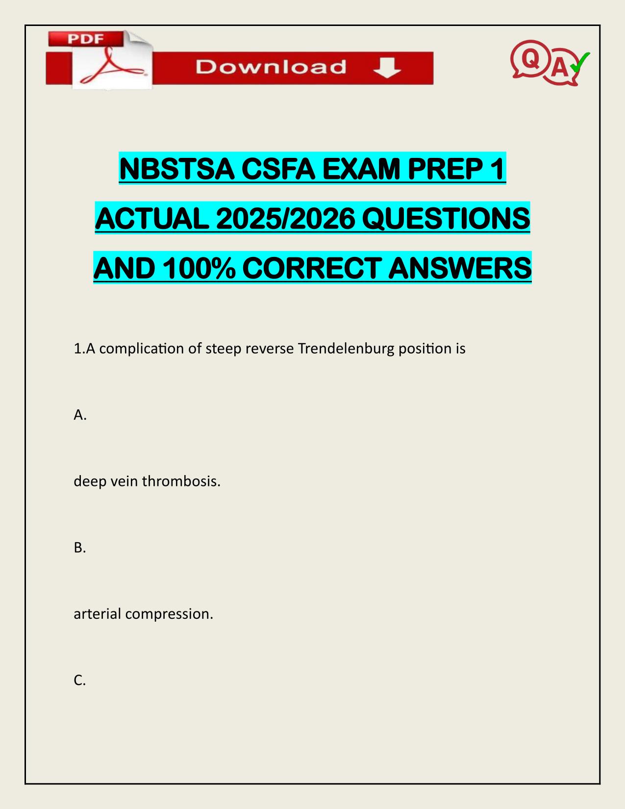 NBSTSA CSFA EXAM PREP 1 ACTUAL 2025/2026 WITH CORRECT ANSWERS