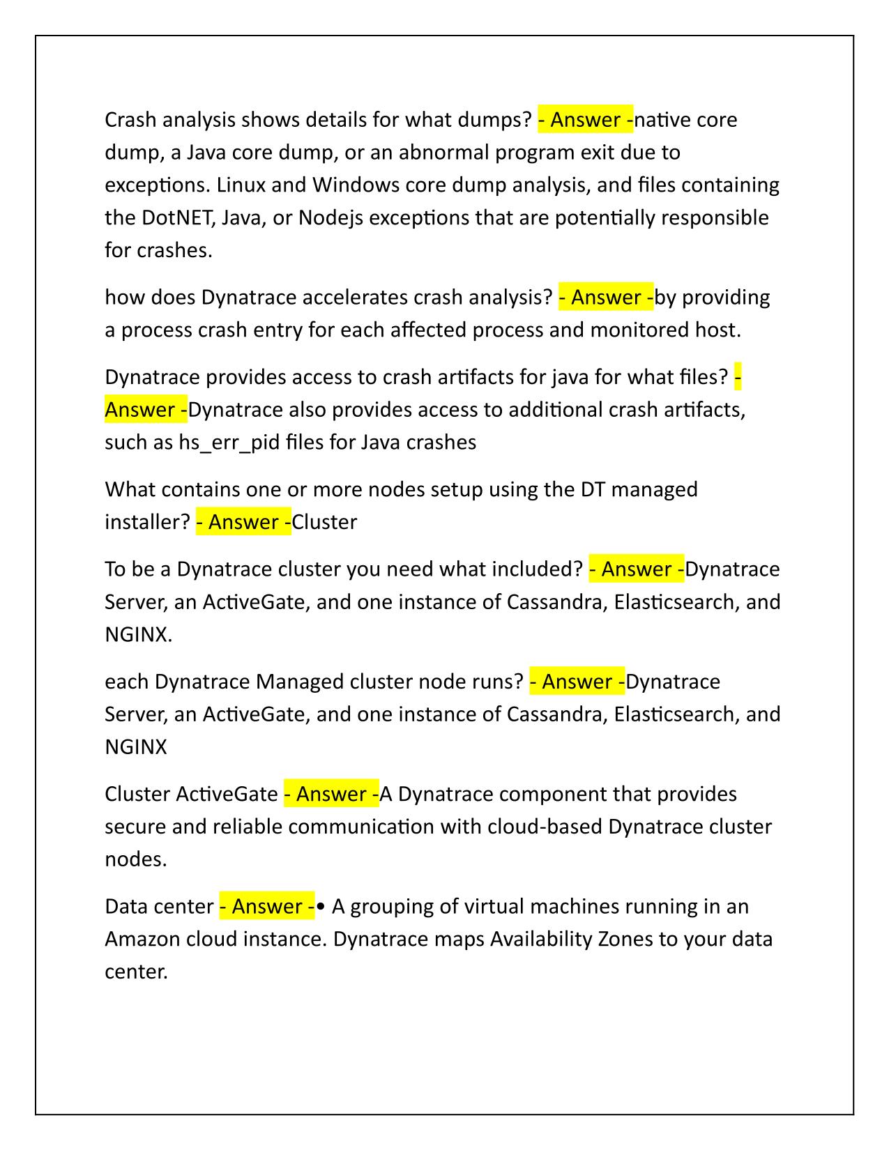 Dynatrace Terminology Correctly Answered Latest Update