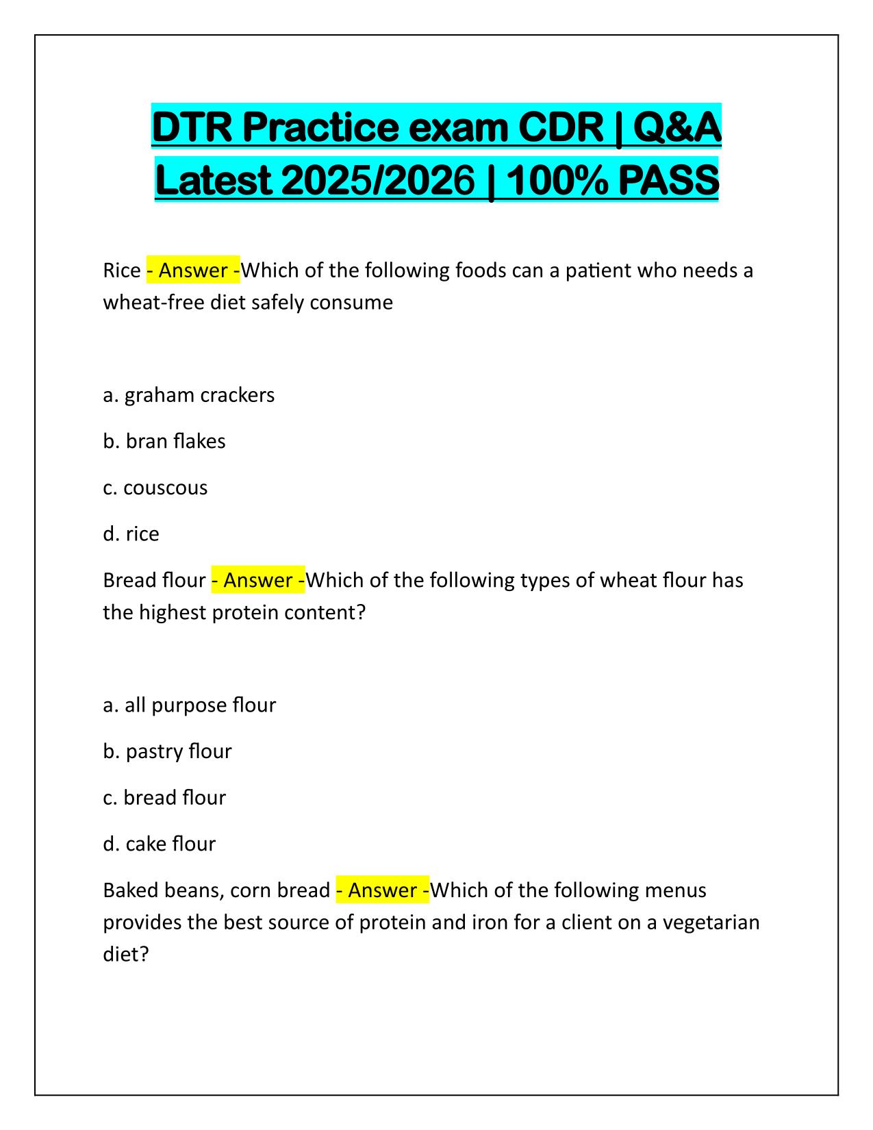 DTR Practice exam CDR with Verified Answers Latest Update