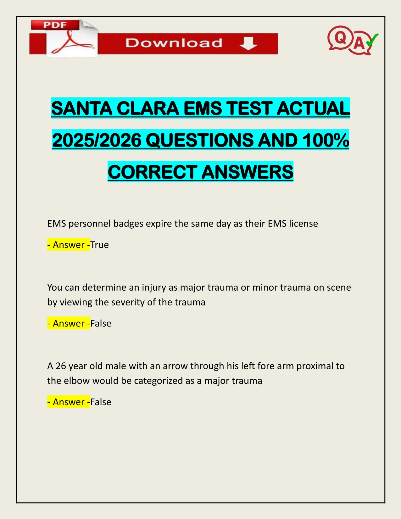 SANTA CLARA EMS TEST ACTUAL 2025/2026 LATEST UPDATE