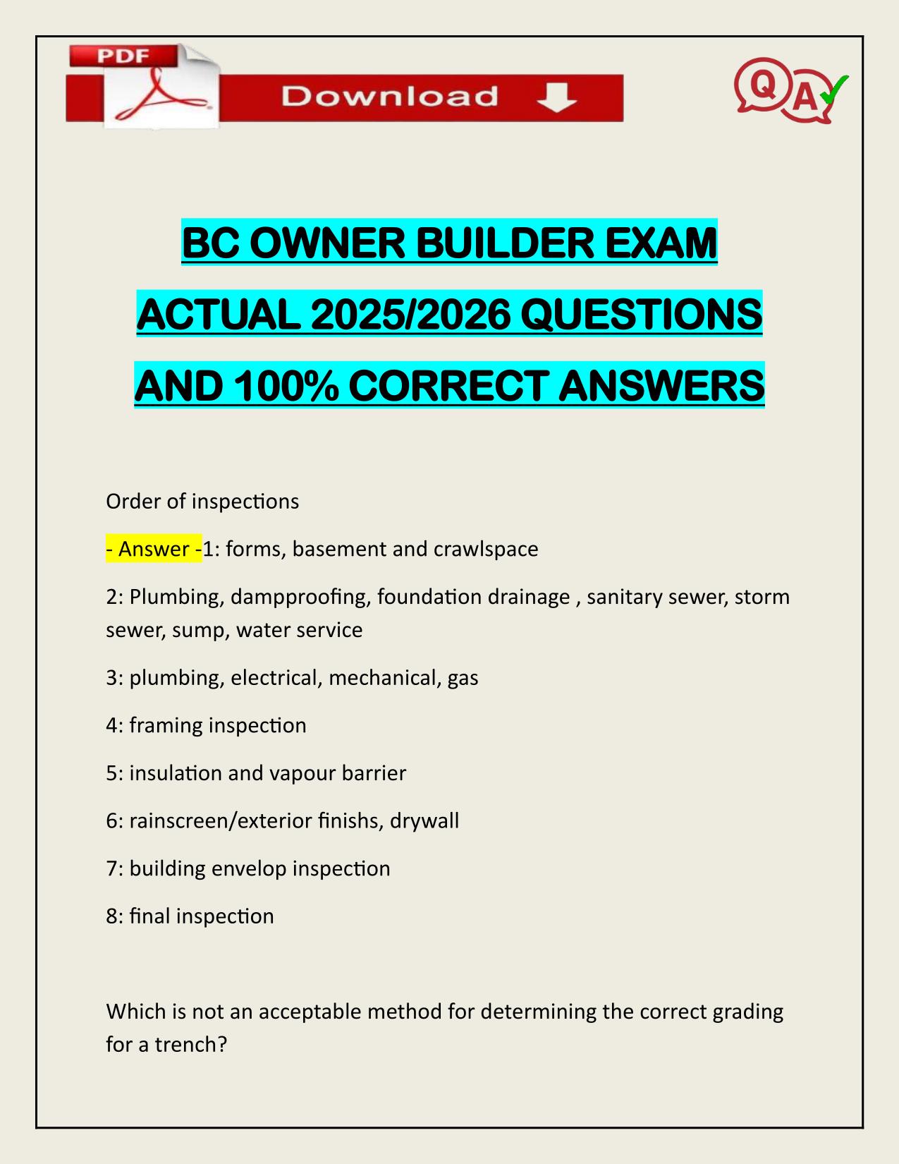 BC OWNER BUILDER EXAM ACTUAL 2025/2026