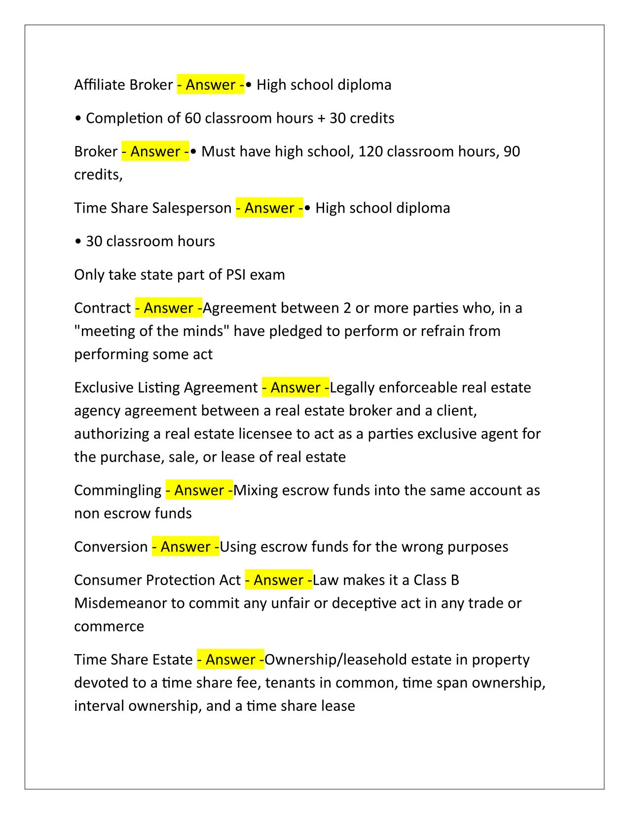 Tennessee (state exam) Real Estate Questions and Answers